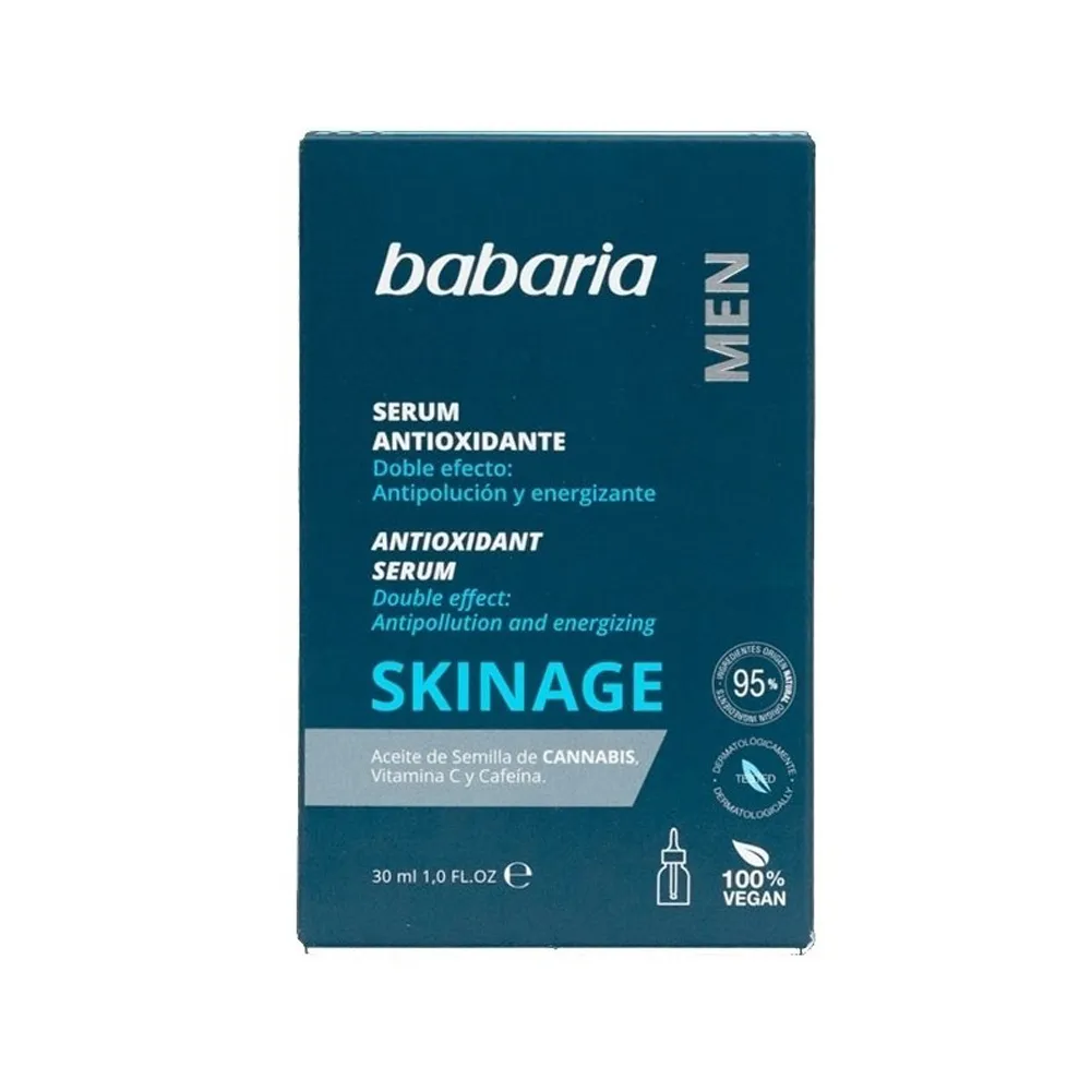 سرم آنتی‌اکسیدان مردانه باباریا مدل Skinage حجم ۳۰ میلی‌لیتر | ضدآلودگی، انرژی‌زا و جوان‌کننده با روغن شاهدانه و کافئین