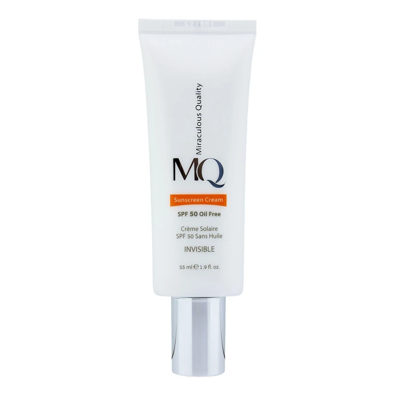 کرم ضدآفتاب بی‌رنگ ام کیو SPF50 مدل INVISIBLE، مناسب پوست‌های چرب، حجم 55 میلی‌لیتر