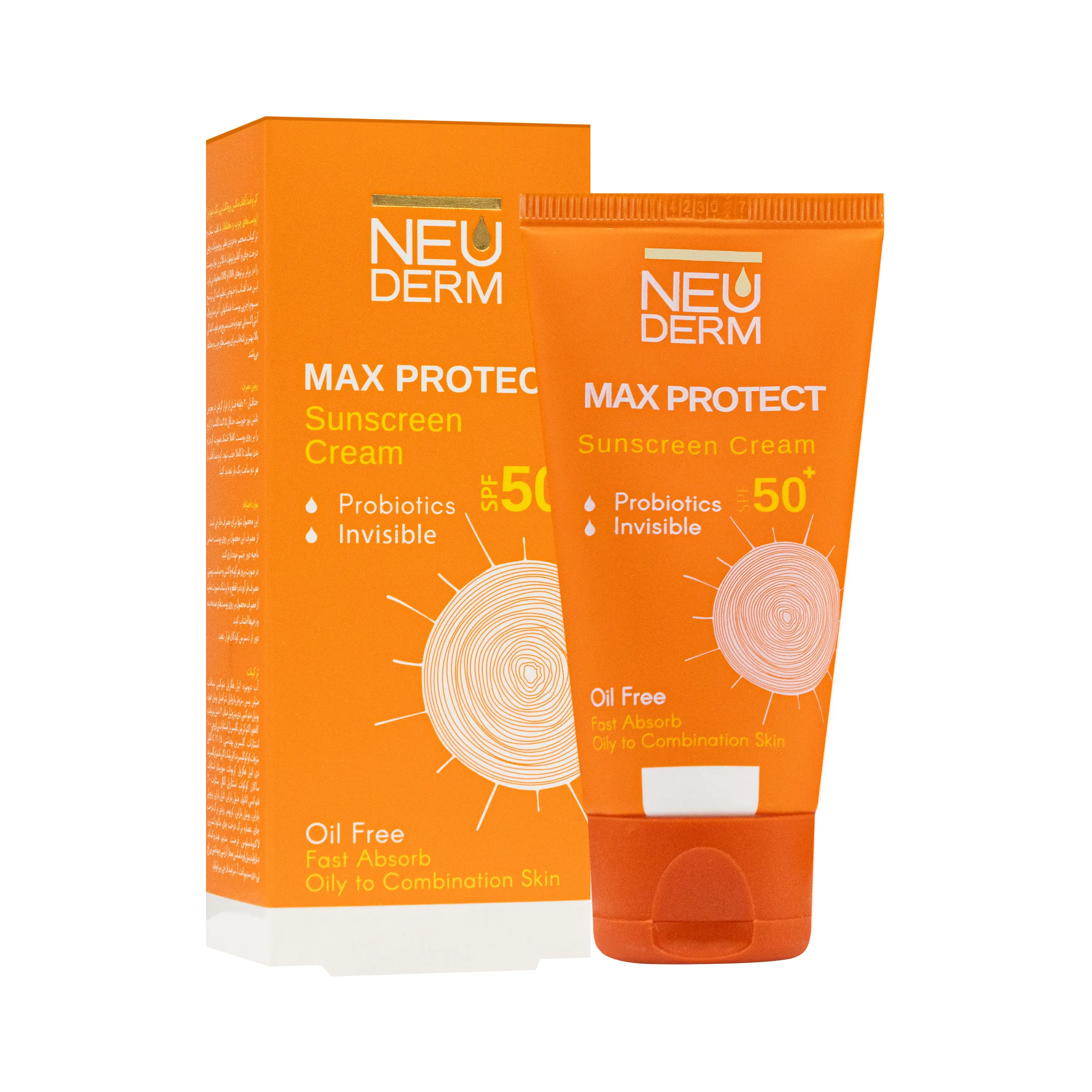 کرم ضد آفتاب بی رنگ نئودرم مدل SPF+50 مناسب پوست چرب حجم 50 میلی لیتر
