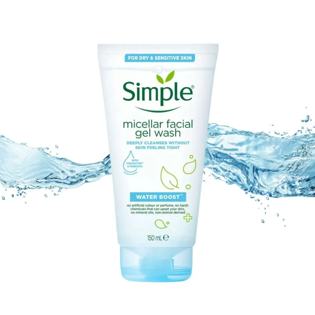 ژل شستشوی میسلار واتر سیمپل مدل Water Boost حجم ۱۵۰ میلی‌لیتر | پاک‌کننده ملایم و آبرسان فوری برای پوست‌های خشک و حساس