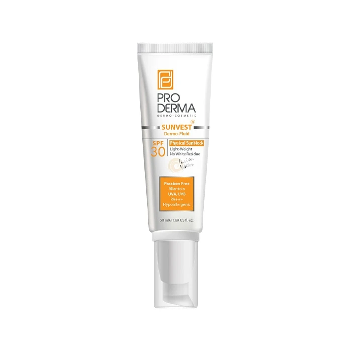 فلویید ضد آفتاب بی رنگ پرودرما با SPF30 فاقد جاذب های شیمیایی حجم 50 ملیل لیتر